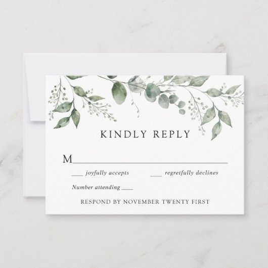 Eucalytus Greenery Wedding RSVP Reactie Kaart (Voorkant)