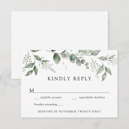 Eucalytus Greenery Wedding RSVP Reactie Kaart (Voorkant / Achterkant)