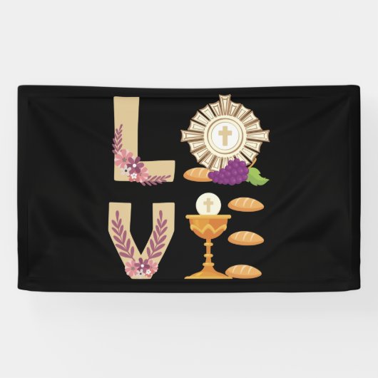 Eucharis katholieke 1e Heilige Communie voor Meisj Spandoek (Horizontaal)