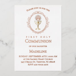Eucharist First Holy Communion rose gold Folie Uitnodiging