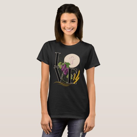 Eucharist LOVE Typography Host Wheat Grapes T-shirt (Voorkant volledig)