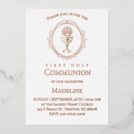 Eucharistie Eerste Heilige Communie roze goud Folie Uitnodiging