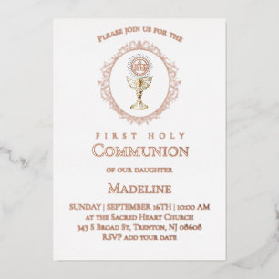 Eucharistie Eerste Heilige Communie roze goud Folie Uitnodiging