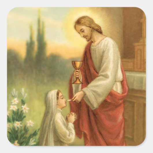 Eucharistie in alle dingen Eerste Communie Vierkante Sticker (Voorkant)