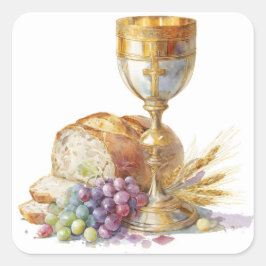 Eucharistie Kelk en Hostie Eerste Heilige Communie Vierkante Sticker