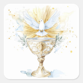Eucharistie Kelk Heilige Geest Duif Communie IHS Vierkante Sticker