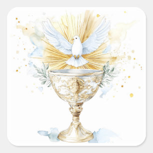 Eucharistie Kelk Heilige Geest Duif Communie IHS Vierkante Sticker