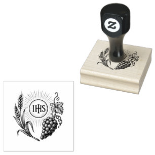 Eucharistie met tarwe en Katholieke druiven Rubberstempel