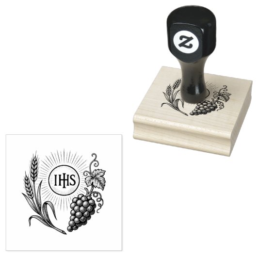 Eucharistie met tarwe en Katholieke druiven Rubberstempel (Gestempeld)