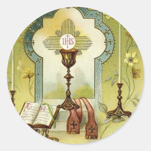  Eucharistiealtaar Chalice Candles Missal Ronde Sticker (Voorkant)