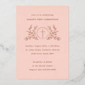 Eucharistisch Eerste Commune Roos Gold Folie Uitnodiging (Voorkant)