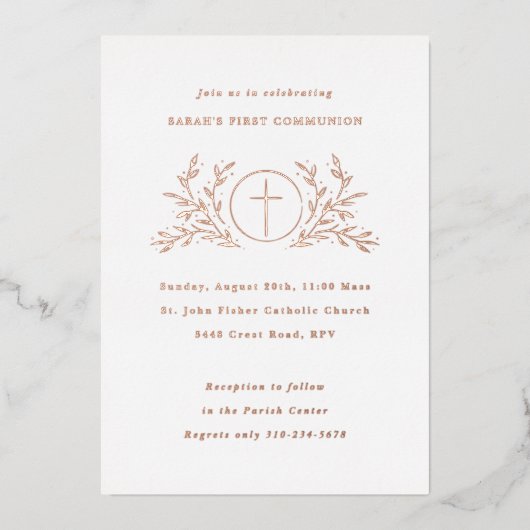 Eucharistisch First Community White Folie Uitnodiging (Voorkant)