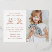 Eucharistisch First Communtion Photo Roos Gold Folie Uitnodiging (Voorkant)