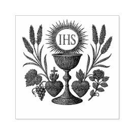 Eucharistische kelk en zijn eerste communie rubberstempel