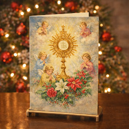 Eucharistische Kerststal met engelen Feestdagen Kaart