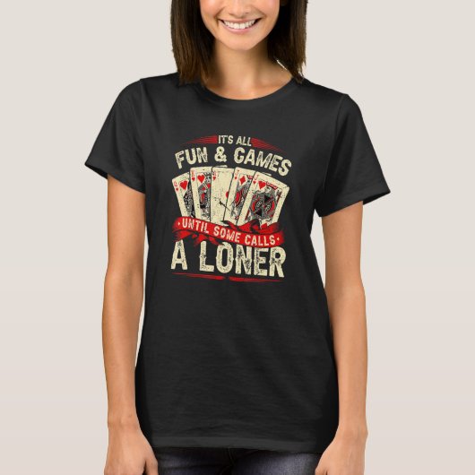Euchre Kaart Game, noem een Loner, grappige Retro T-shirt (Voorkant)