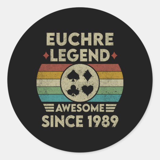 Euchre Legend 33 Geweldige sinds 1989 Euchre Ronde Sticker (Voorkant)