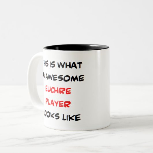 euchre player , geweldige tweekleurige koffiemok (Voorkant links)