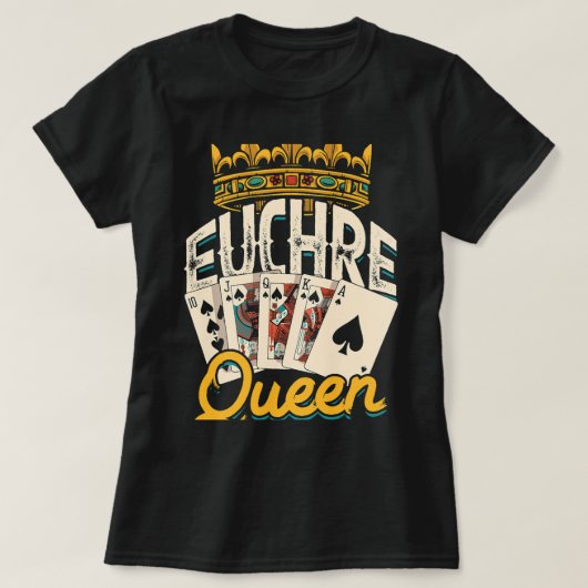 Euchre Queen Vegas Casino Poker Spades en Mahjong T-shirt (Design voorkant)