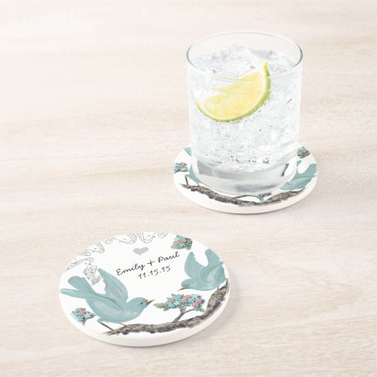 Euck Egg Blue en Roze  Tortelduifjes Onderzetters (Zijkant)