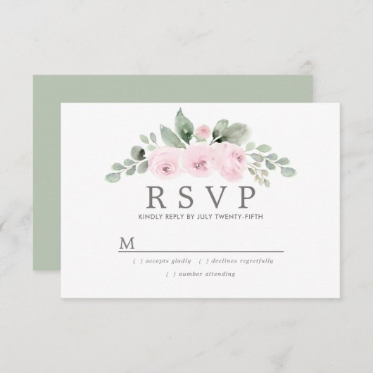 Euclyptus Pink Floral Wedding RSVP (Voorkant / Achterkant)
