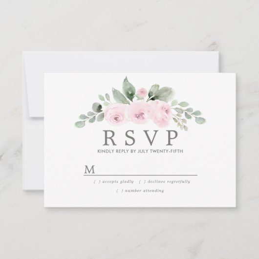 Euclyptus Pink Floral Wedding RSVP Kaartje (Voorkant)