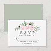 Euclyptus Pink Floral Wedding RSVP Kaartje (Voorkant / Achterkant)