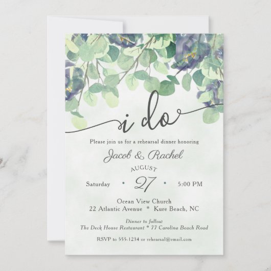Eucualyptus Greenery I DO Floral Rehearsal Dinner Kaart (Voorkant)