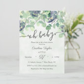 Eucualyptus Greenery Navy Blue Floral Baby shower Kaart (Staand voorkant)