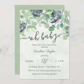 Eucualyptus Greenery Navy Blue Floral Baby shower Kaart (Voorkant / Achterkant)