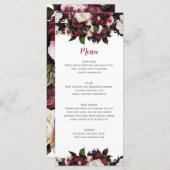 Euforie Bourgondië en roze bloemboeket bruiloft Menu (Voorkant / Achterkant)