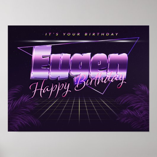 Eugen Name Vorname lila retro Poster Geburtstag (Voorkant)