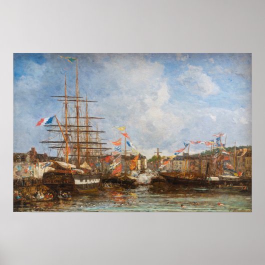 Eugene Boudin - Feest in de haven van Honfleur Poster (Voorkant)
