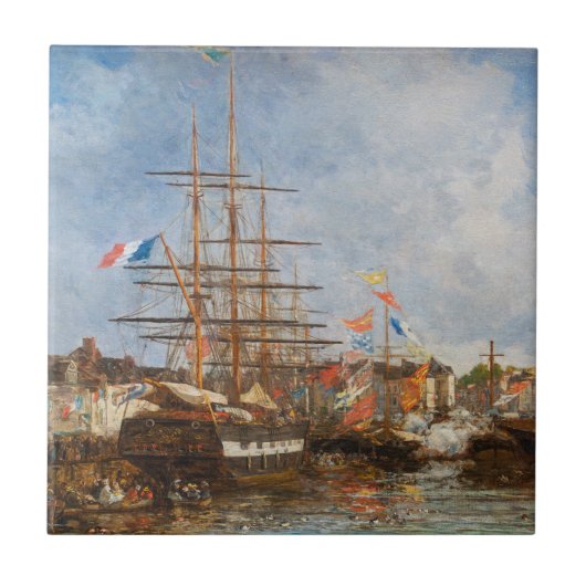 Eugene Boudin - Feest in de haven van Honfleur Tegeltje (Voorkant)