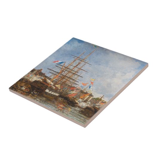 Eugene Boudin - Festival in de haven van Honfleur Tegeltje (Zijkant)