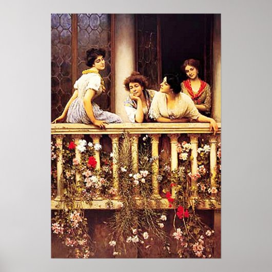 Eugene de Blaas - Balcony Academicism Painting Poster (Voorkant)