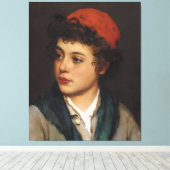 Eugene de Blaas: Jong meisje in rode baret - 16K F Canvas Afdruk (Insitu (Houten vloer))