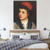 Eugene de Blaas: Jong meisje in rode baret - 16K F Canvas Afdruk (Insitu (Slaapkamer))