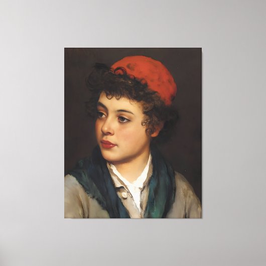 Eugene de Blaas: Jong meisje in rode baret - 16K F Canvas Afdruk (Voorkant)