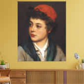 Eugene de Blaas: Jong meisje in rode baret - 16K F Canvas Afdruk (Insitu (Woonkamer))