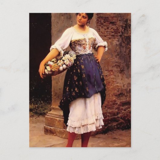 Eugene de Blaas- Venetiaanse bloemverkoper Briefkaart (Voorkant)
