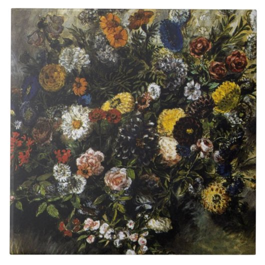 Eugene Delacroix  Bouquet van Bloemen Tegeltje (Voorkant)
