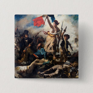Eugene Delacroix - De Vrijheid Leidt het Volk Vierkante Button 5,1 Cm