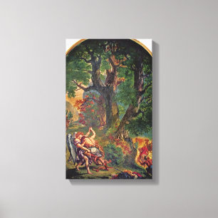 Eugene Delacroix - Jacob worstling met engel Canvas Afdruk