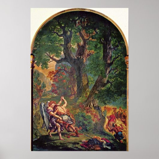 Eugene Delacroix - Jacob worstling met engel Poster (Voorkant)