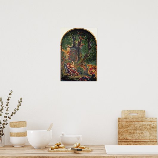 Eugene Delacroix - Jacob worstling met engel Poster (Keuken)