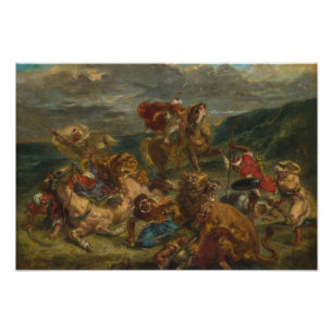 Eugene Delacroix - Lion Hunt Foto Afdruk