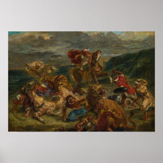 Eugene Delacroix - Lion Hunt Poster (Voorkant)