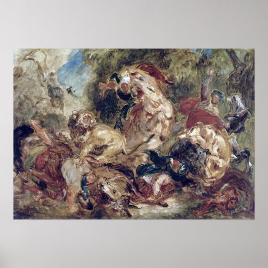 Eugène Delacroix The Lion Hunt Poster (Voorkant)