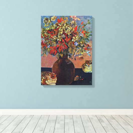 Eugene Henri Paul Gauguin - bloemen en katten Canvas Afdruk (Insitu (Houten vloer))